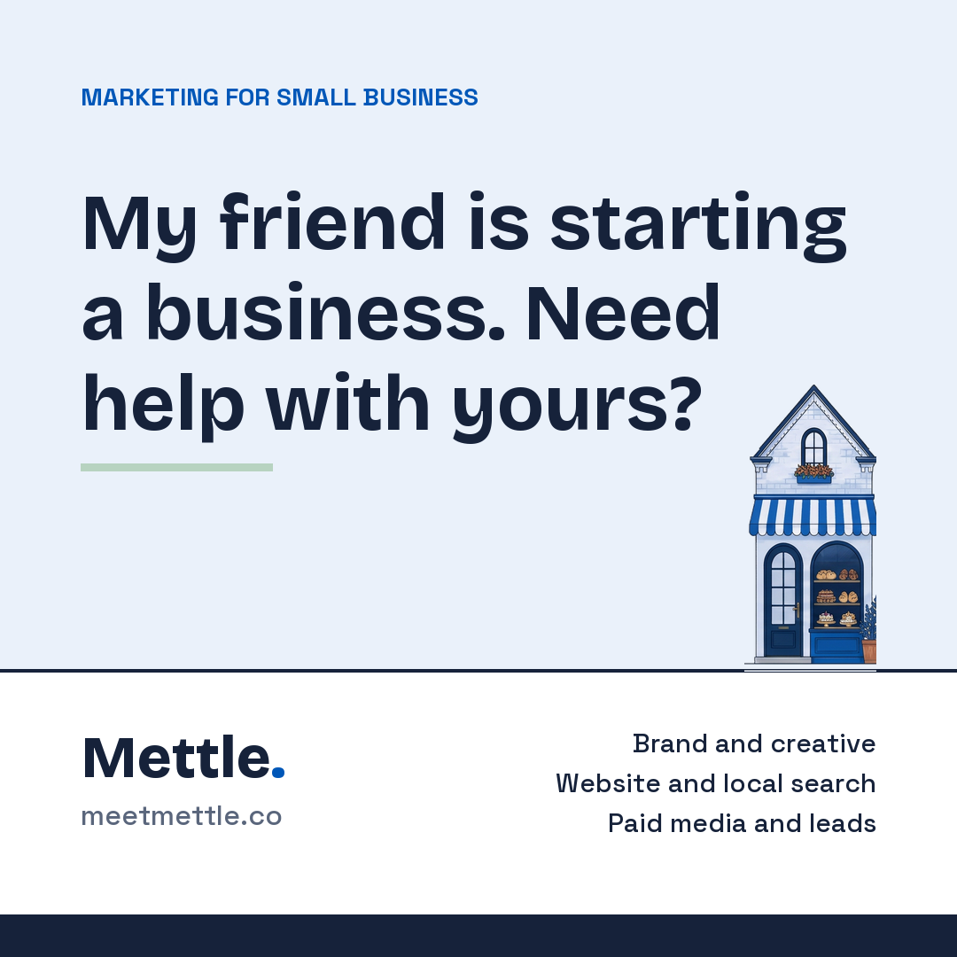 Share card that reads: My friend is starting a business. Need help with yours?